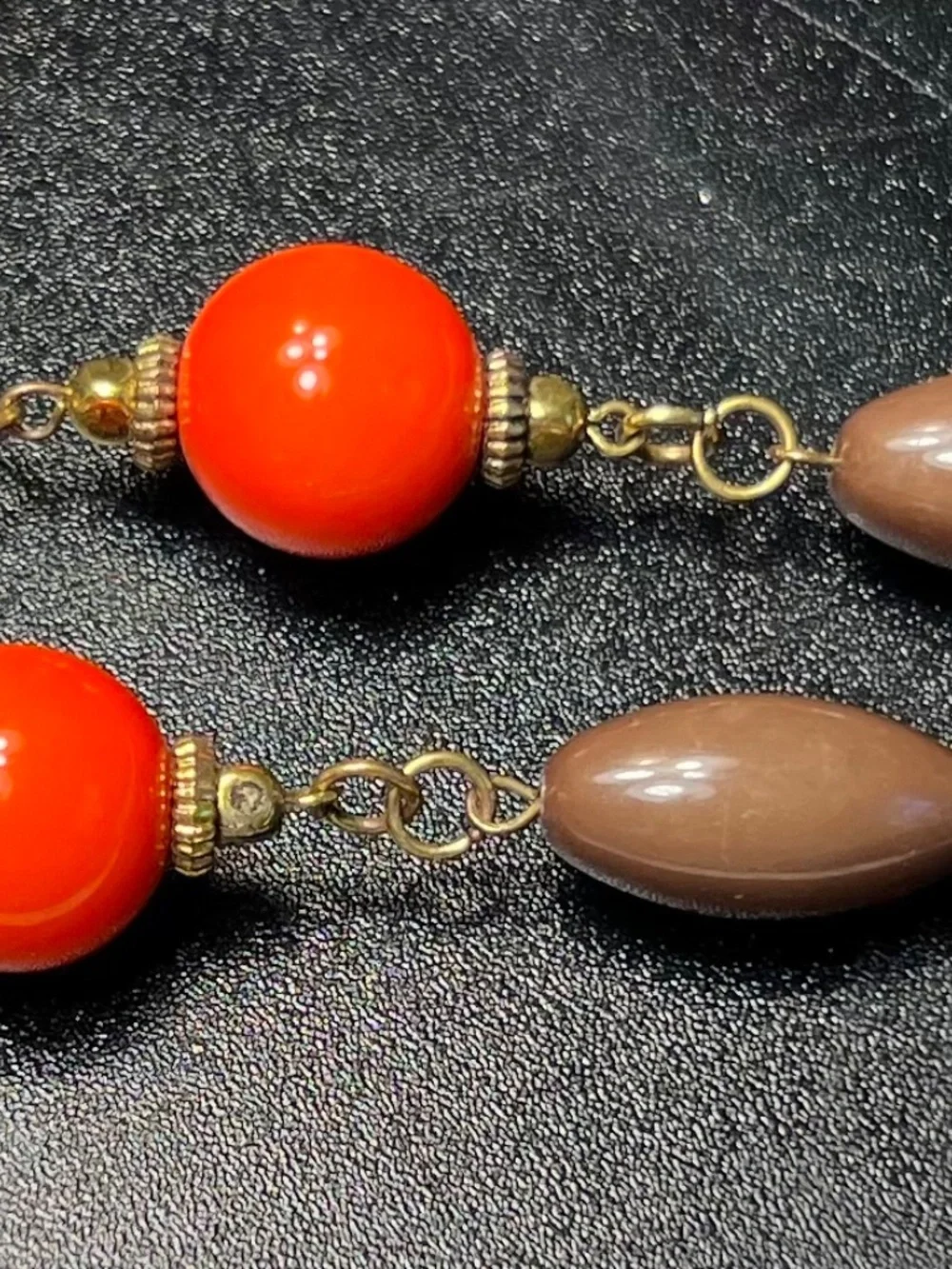 Vintage 70s Style Chunky Lucite Bead Station Long Necklace Boho Autumn Colors